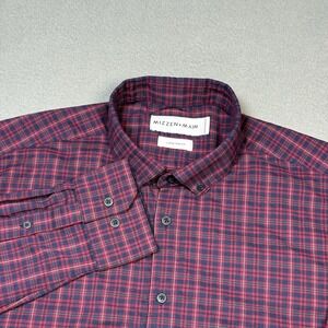 Mizzen+Main Trim Fit Plaid Button Shirt Mens Large Red Performance Tartan